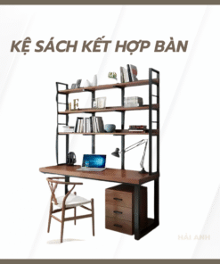 Bàn làm việc khung thép kết hợp giá sách PDT001